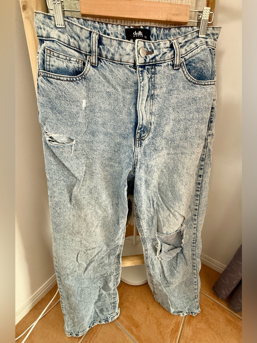 Dotti Light Wash Ripped Wide Leg Jeans